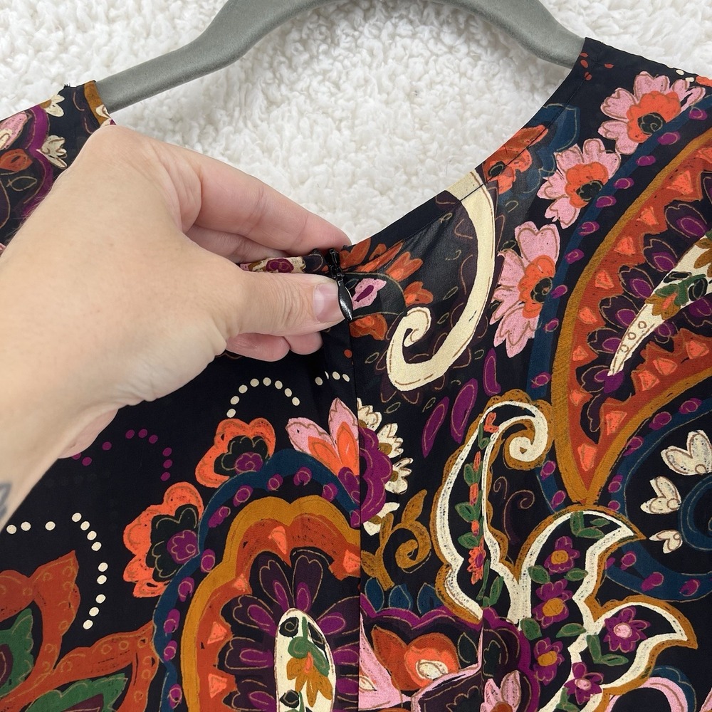 Anthropologie Kachel Floral Paisley Maxi Dress Sz Large Short Sleeve Satin Boho - Picture 10 of 10